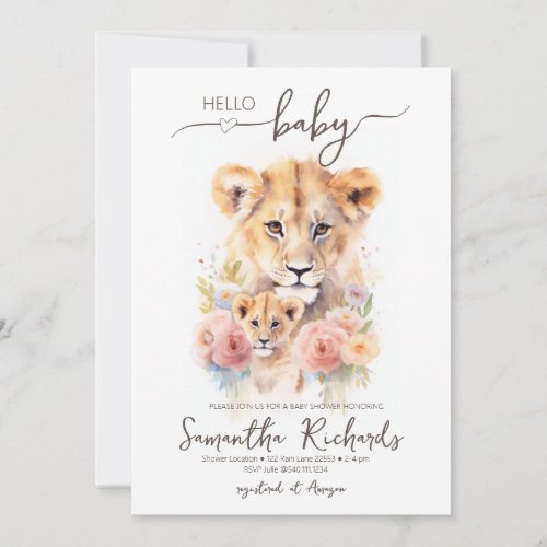 Safari Animal Lion Floral Mom Baby Shower Invitation