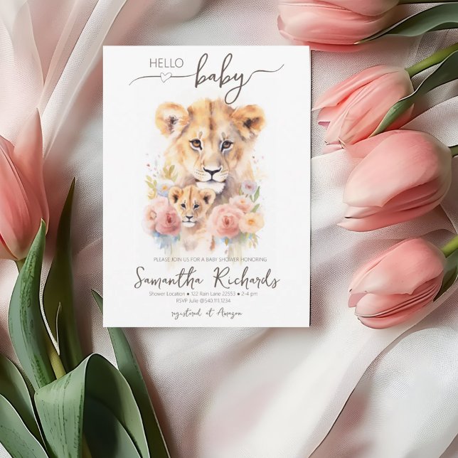 Safari Animal Lion Floral Mom Baby Shower Invitation (Safari Animal Lion Floral Mom Baby Shower Invitation)