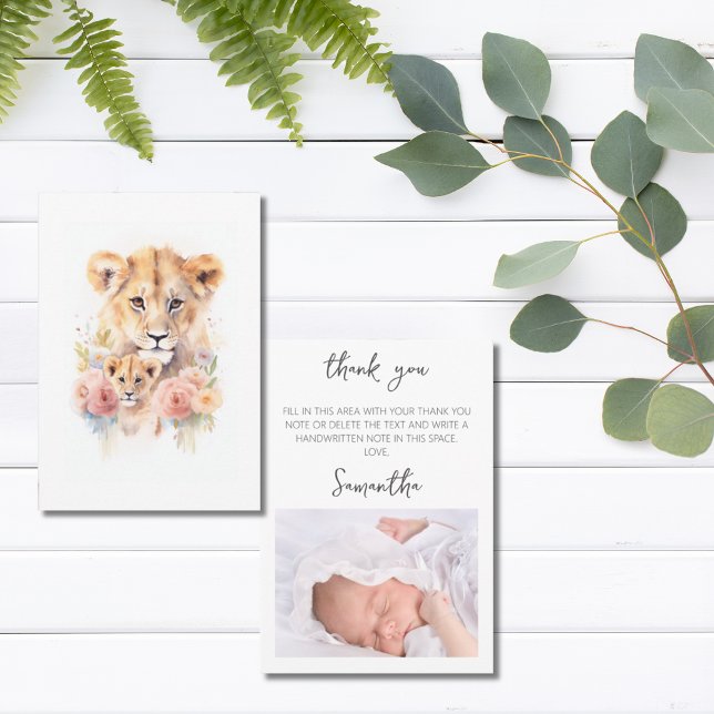 Safari Animal Lion Floral Mom Baby Shower Thank You Card (Safari Animal Lion Floral Mom Baby Shower Thank You Card)