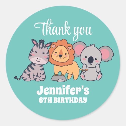 Safari Animal Lion Zebra Koala Kids Birthday Party Classic Round Sticker