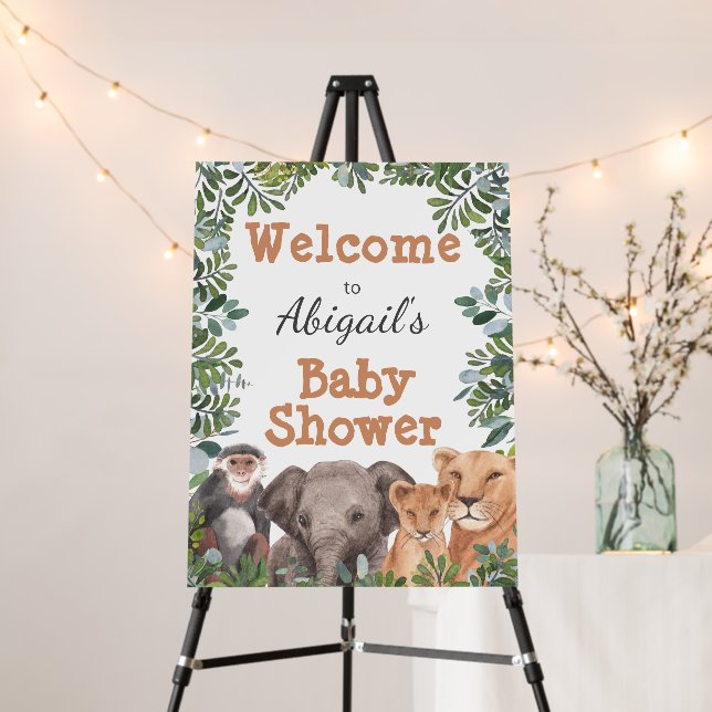 Safari Animal Monkey Elephant Baby Shower Welcome Foam Board (In Situ (Stand))