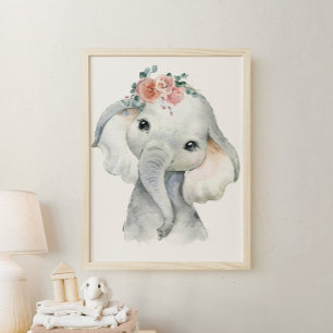 Safari Animal Nursery Art Watercolor Elephant Kids Poster