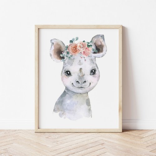 Safari Animal Nursery Art, Watercolor Hippo Kids Poster