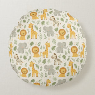 Safari animal nursery print round pillow