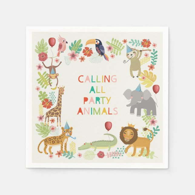 Safari Animal Party Napkin, Modern Safari Jungle Napkins (Front)