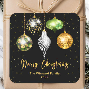 Safari Animal Print Ornaments Merry Christmas Square Sticker