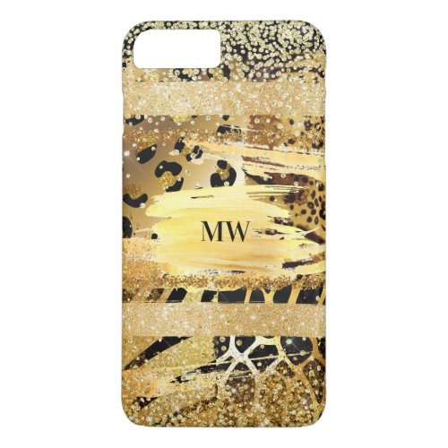 Safari animal skin pattern shimmer glitter initial iPhone 8 plus7 plus case