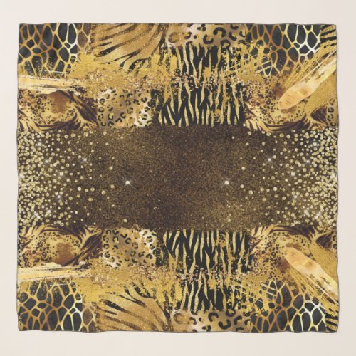 Safari animal skin print pattern gold black glam scarf