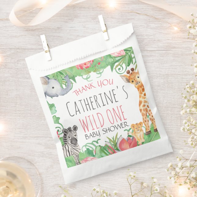 Safari Animal Topical Floral Baby Shower Thank You Favor Bag (Clipped)
