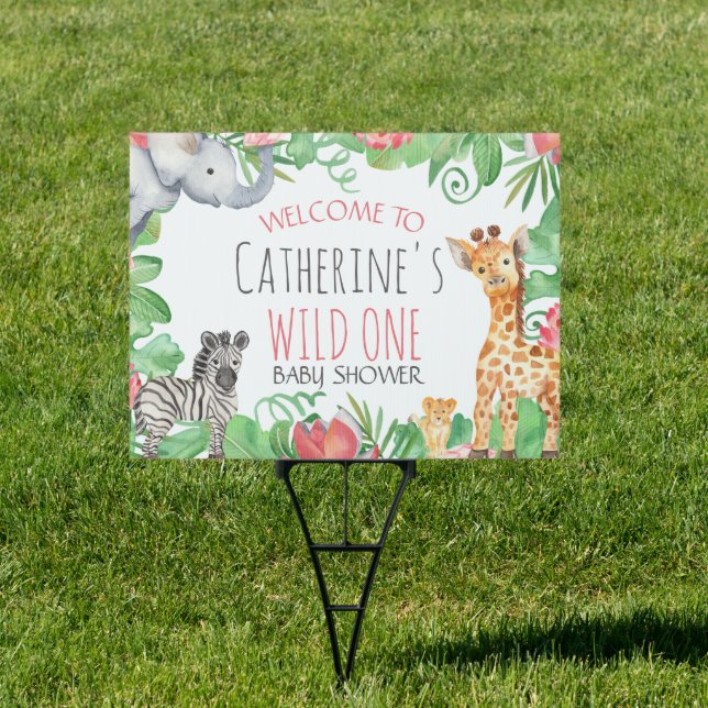 Safari Animal Topical Floral Baby Shower Welcome Sign (Insitu)