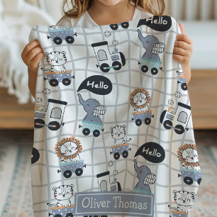 Safari Animal Train Add Your Own Name Baby Blanket