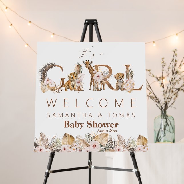 Safari Animal Tropical Floral Girl Baby Shower Foam Board (In Situ (Stand))
