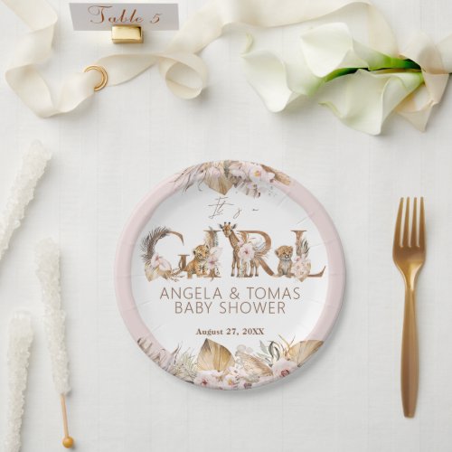 Safari Animal Tropical Floral Girl Baby Shower Paper Plates