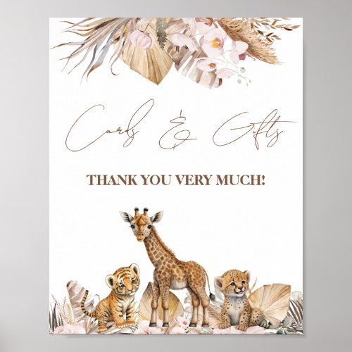 Safari Animal Tropical Floral Girl Baby Shower Poster