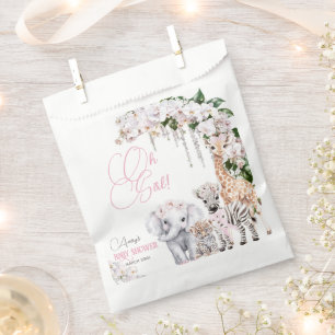 Safari Animal Tropical Flower Pink Baby Shower Favor Bag