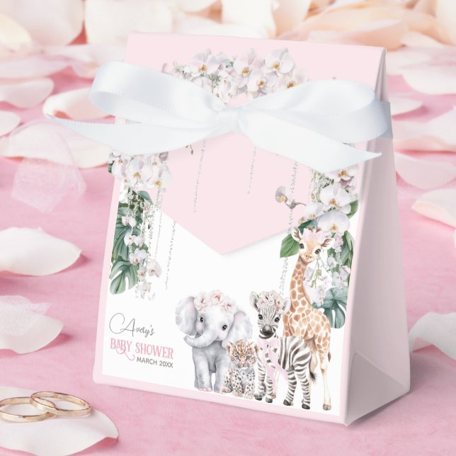 Safari Animal Tropical Flower Pink Baby Shower Favor Boxes (Wedding)