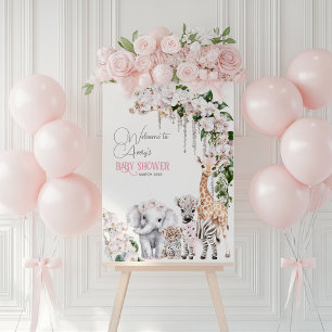 Safari Animal Tropical Flower Pink Baby Shower Foam Board