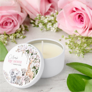 Safari Animal Tropical Flower Pink Baby Shower Mini Candle Favors