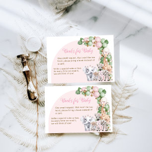 Safari Animal Tropical Green Pink Baby Girl Shower Enclosure Card