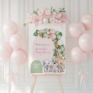 Safari Animal Tropical Green Pink Baby Girl Shower Foam Board