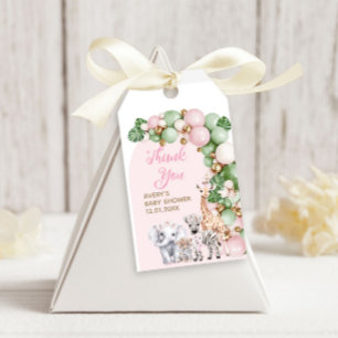 Safari Animal Tropical Green Pink Baby Girl Shower Gift Tags