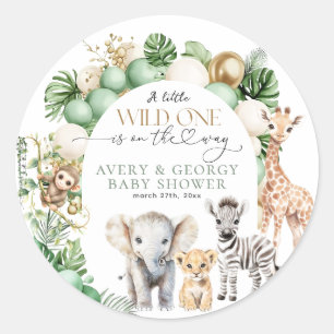 Safari Animal Tropical Green Wild One Baby Shower Classic Round Sticker