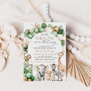 Safari Animal Tropical Green Wild One Baby Shower Invitation
