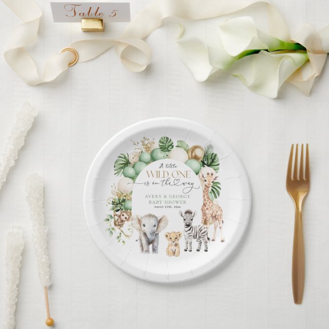 Safari Animal Tropical Green Wild One Baby Shower Paper Plates (Wedding)