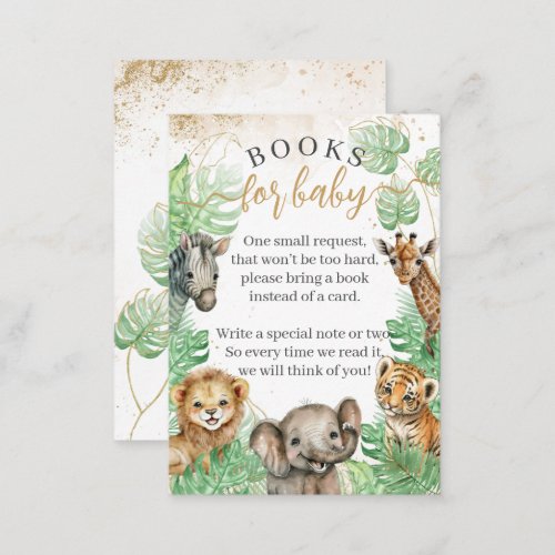 Safari animal Tropical greenery Baby Shower books Enclosure Card
