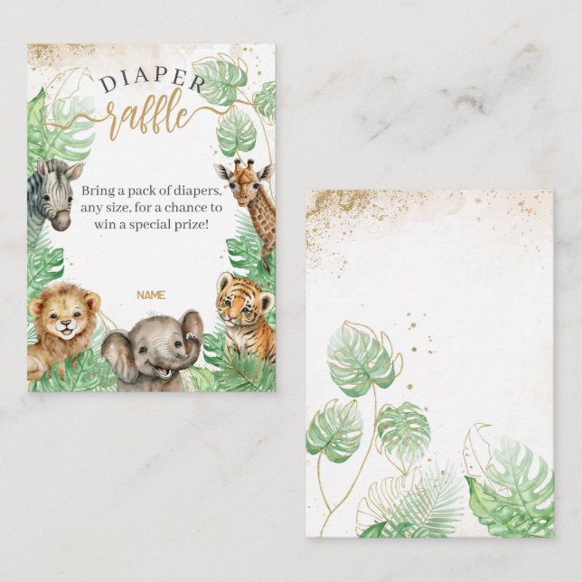 Safari animal Tropical greenery Baby Shower diaper Enclosure Card (Front/Back)