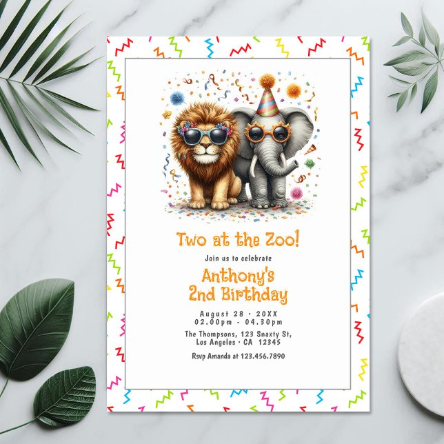 Safari Animal "Two at the Zoo!" 2nd Birthday Party Invitation (Safari Animal "Two at the Zoo!" 2nd Birthday Party Invitation)