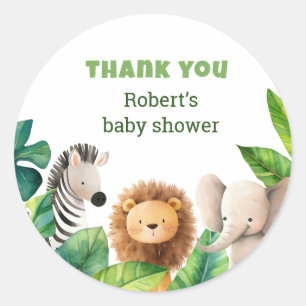 Safari animal watercolor baby shower card classic round sticker