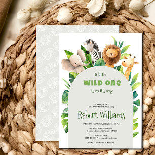 Safari animal watercolor baby shower invitation