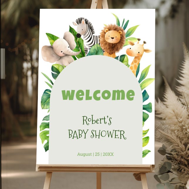 Safari animal watercolor baby shower invitation foam board (Safari wild one baby shower welcome sign)