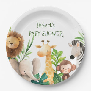 Safari animal watercolor baby shower invitation paper plates