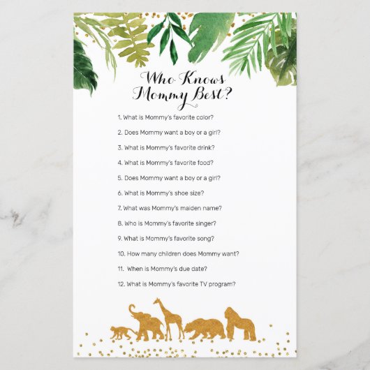 Safari animal Watercolor Who Knows Mommy Best Game (Front)