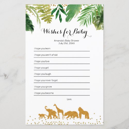 Safari animal Watercolor Wishes for Baby Game