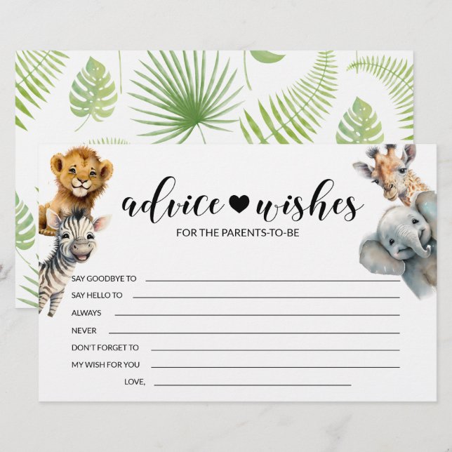 Safari animal Wild one baby shower advice wishes Stationery (Front/Back)