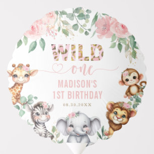 Safari Animal Wild One Blush Floral 1st Birthday Balloon