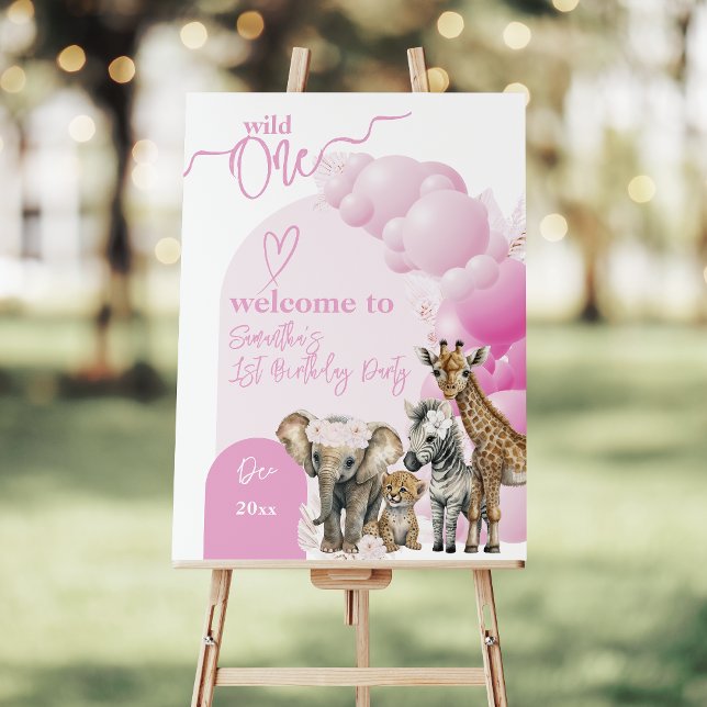 Safari animal Wild One Girl 1st Birthday Welcome Foam Board (Creator Uploaded)