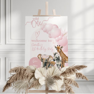 Safari animal Wild One Girl 1st Birthday Welcome Foam Board