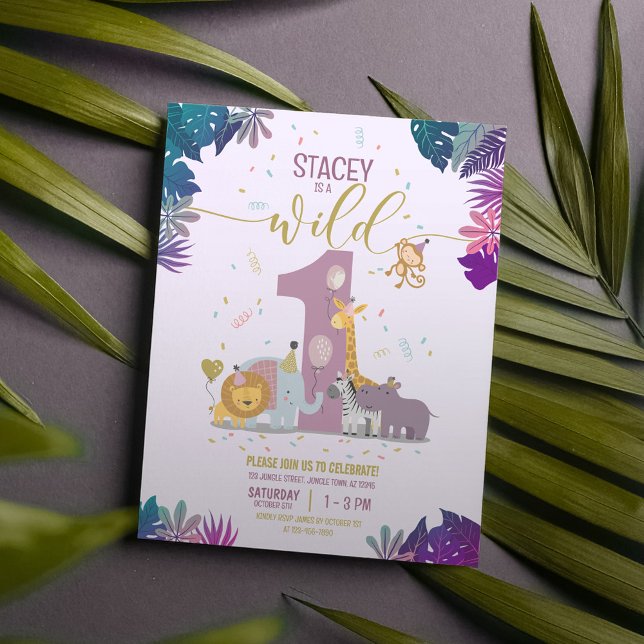 Safari Animal Wild One Girl Budget Birthday Invite (Creator Uploaded)