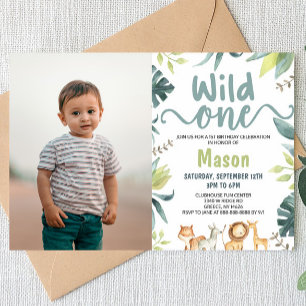 Safari Animal Wild One Jungle 1st Birthday Party Invitation