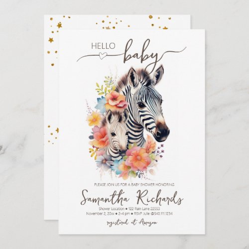 Safari Animal Zebra Floral Baby Shower Invitation