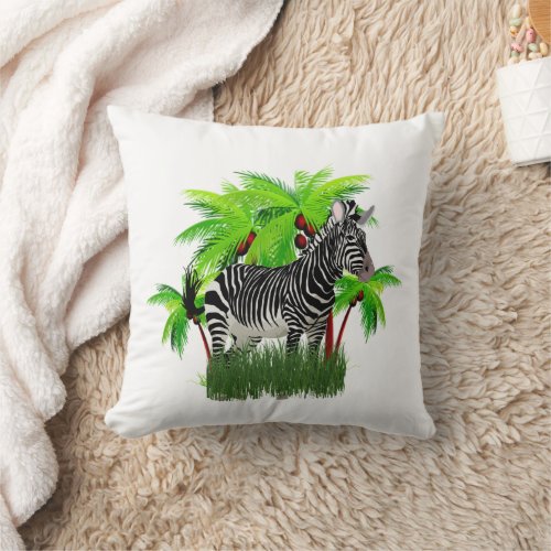 Safari Animal Zebra Palm Tree Throw Pillow