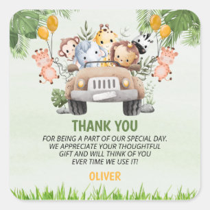 Safari Animal Zoo Birthday 4th Thank You Square Sticker