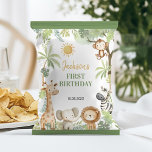 Safari Animals 1st Birthday Chip Bag Wrapper<br><div class="desc">Add a playful twist to your party snacks with our Safari Birthday Chip Bag Wrapper! Featuring adorable jungle animals, along with vibrant jungle-themed accents, these custom wrappers turn ordinary chip bags into wild party favors. Perfect for your little one’s first birthday celebration, these chip bag wrappers can be personalized with...</div>