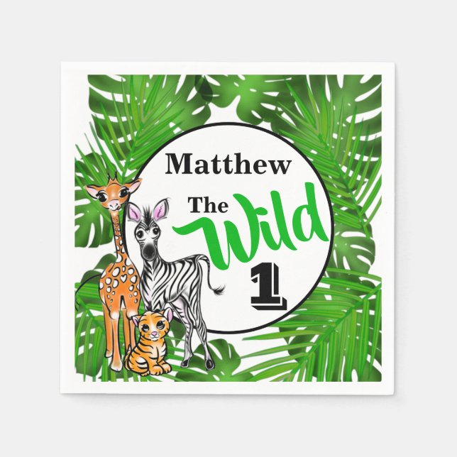 Safari animals  1st Birthday | jungle Animals  Napkins (Front)