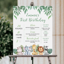 Safari Animals 1st Birthday Milestone Poster