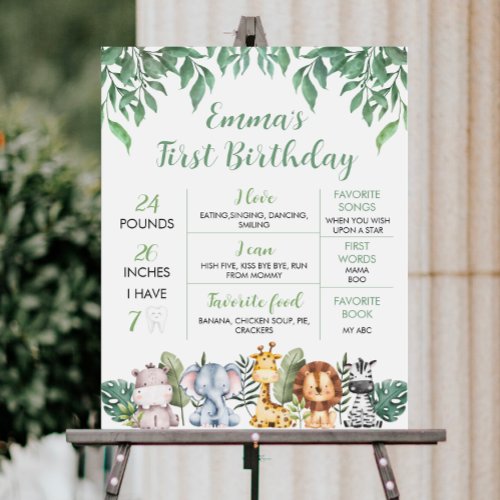 Safari Animals 1st Birthday Milestone Poster